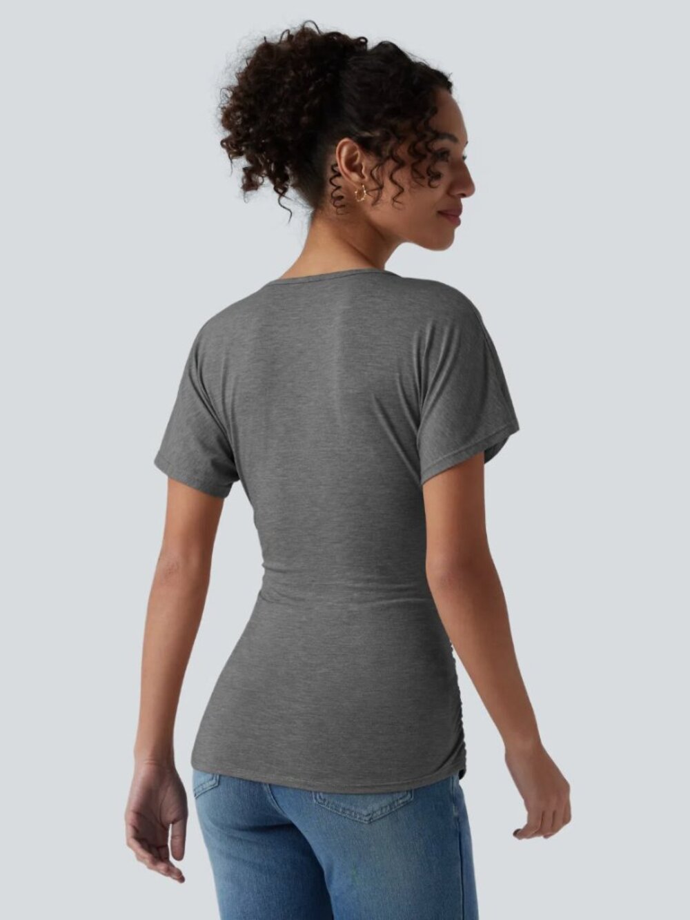 HALARA V Neck Short Sleeve Ruched Casual Top Size Medium NEW - Picture 4 of 8